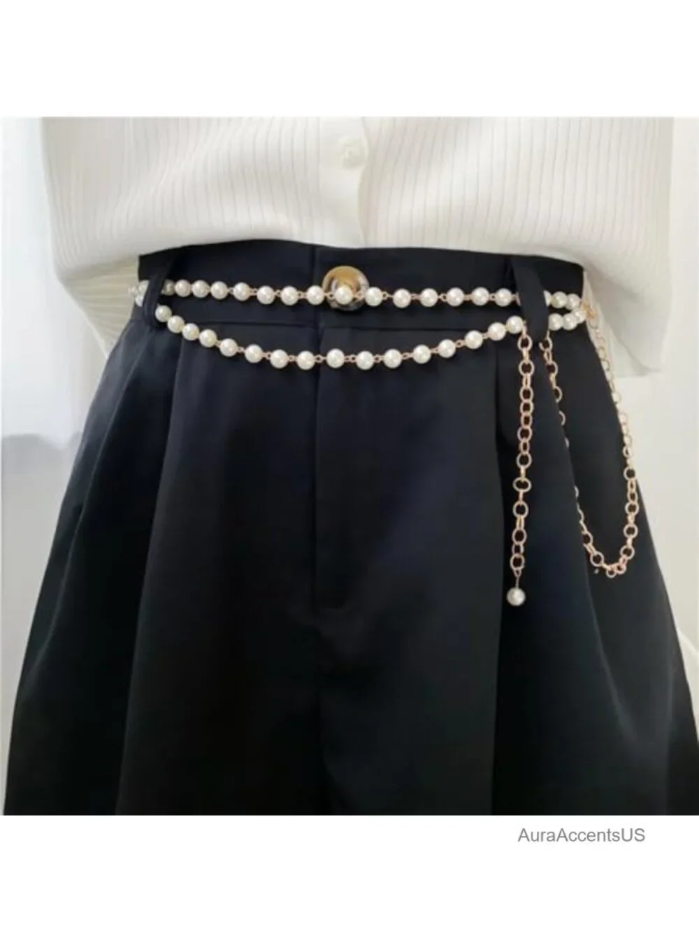 Gold Adjustable Pearl Waist Chain Bridal Wedding Sash Belt Sweater Chain